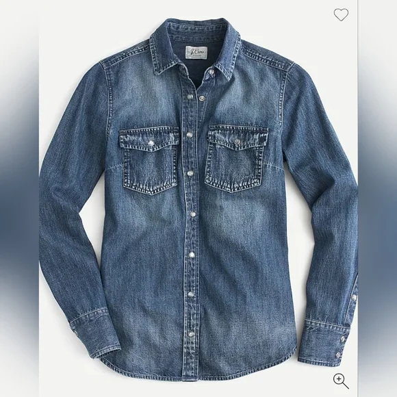 ❤️ J CREW CHAMBRAY WESTERN SHIRT / TOP WITH SNAP SHELL BUTTONS, 6 - Picture 2 of 11